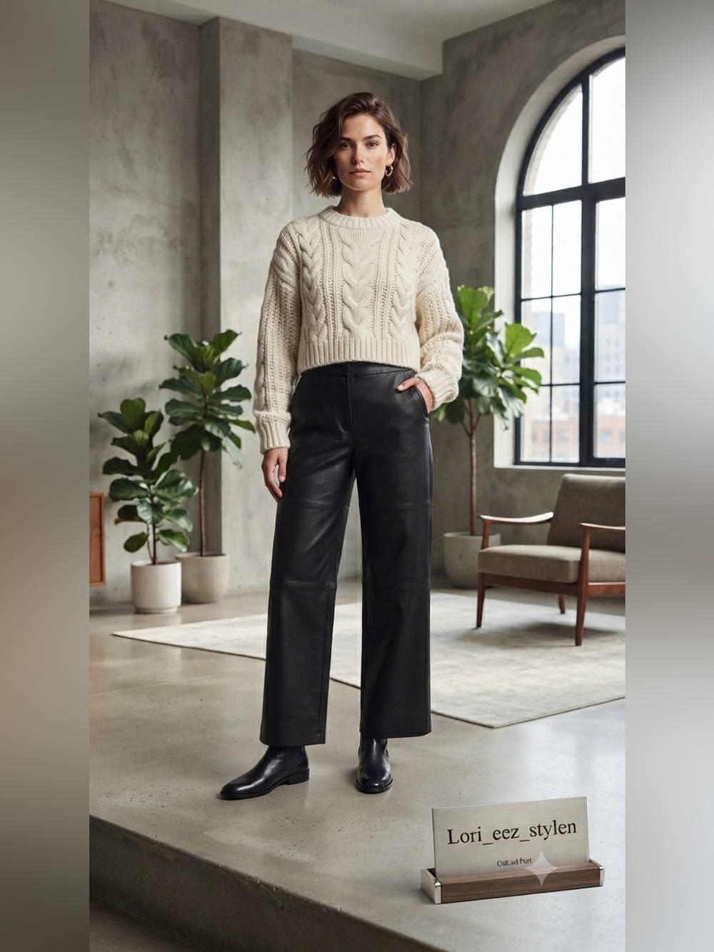 OAK + FORT Black Faux Leather Wide-Leg Trousers